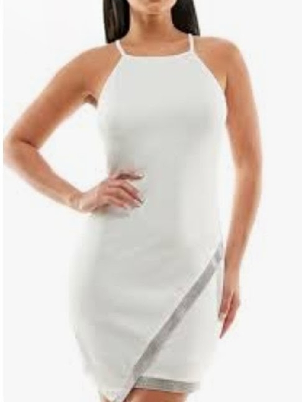 BCX White Halter Sheath Dress with Sparkling Silver Trim Sz L